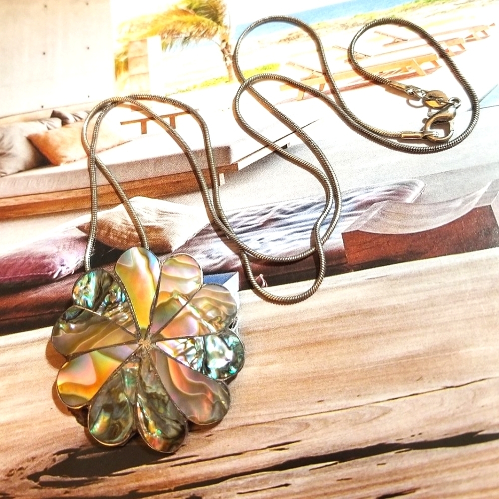 Vintage TAXCO Sterling Abalone Pendant/Brooch Necklace